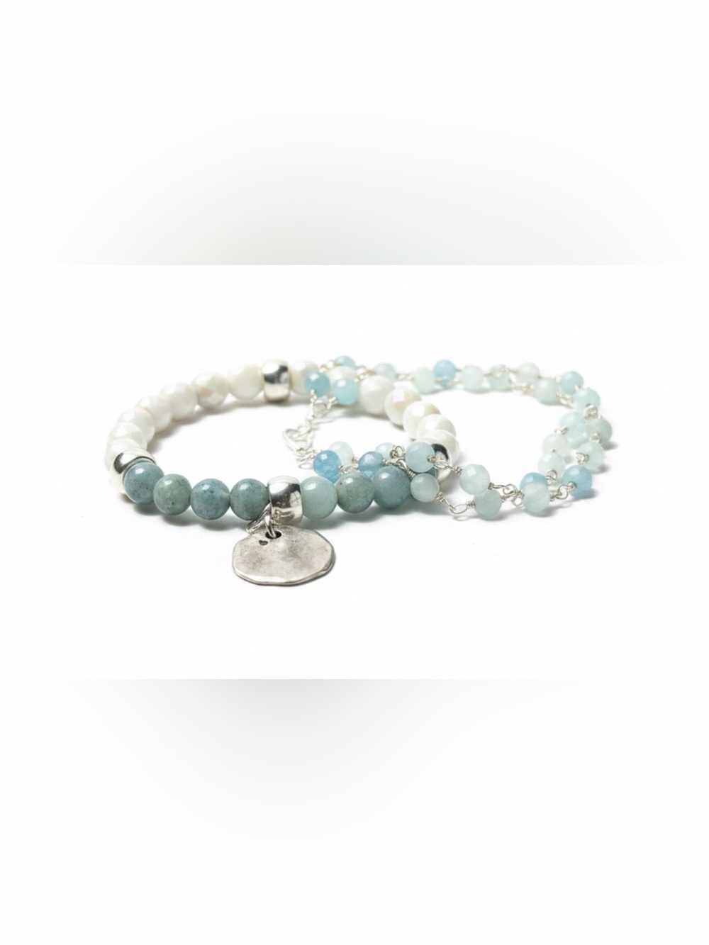 Aqua & White Beaded Charm Bracelet Set